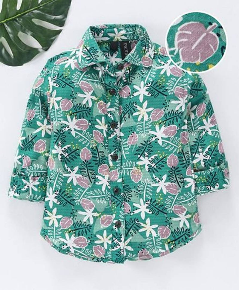 Green Tropical Printed Boyss Shirt