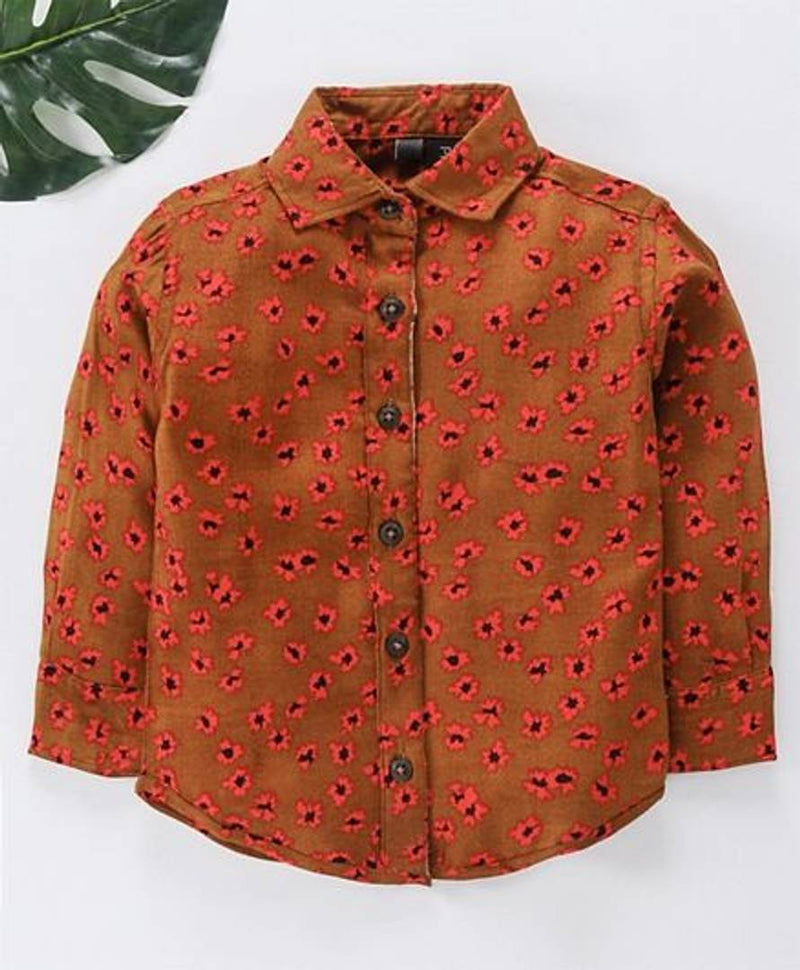 Brown Lilly Dilly Floral Printed Boyss Shirt