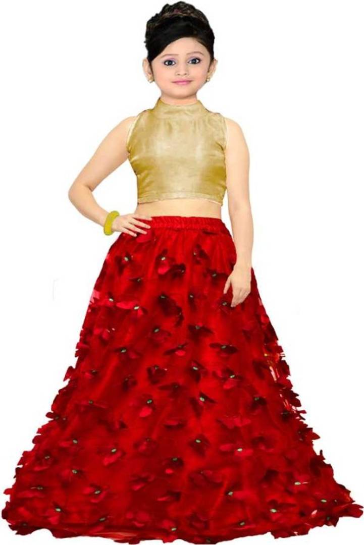 Harshiv Creation Red Color Net Latest Butterfly Design Girls Party Wear Semi Stitched Lehenga Choli .