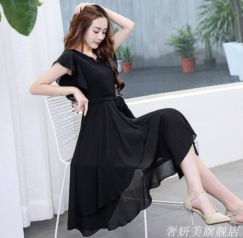Women's Black Georgette Solid Mini Length Dress