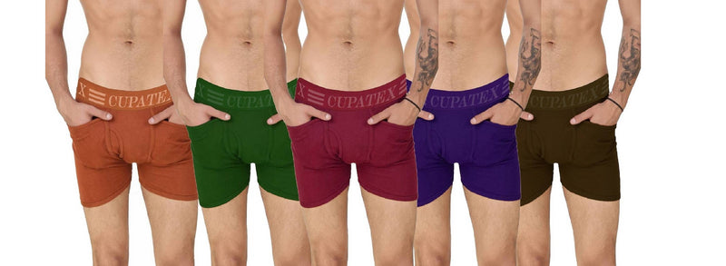 Mens Multicoloured Solid Cotton Pocket Trunks (Pack of 5)