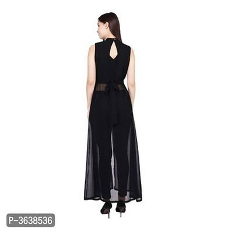 Women Black Solid Georgette Maxi Dress
