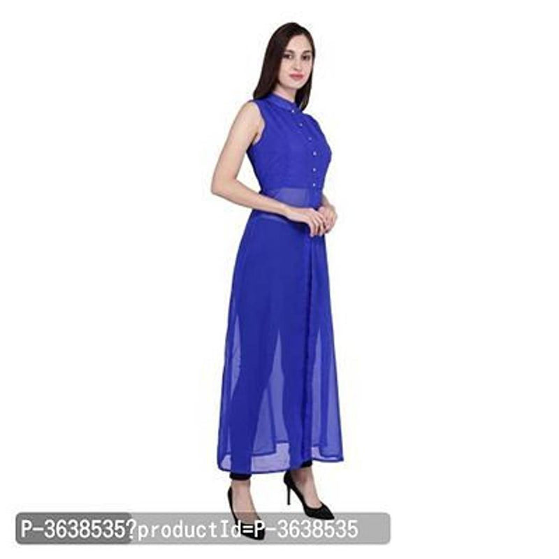 Blue Solid Georgette Maxi A-Line Dress
