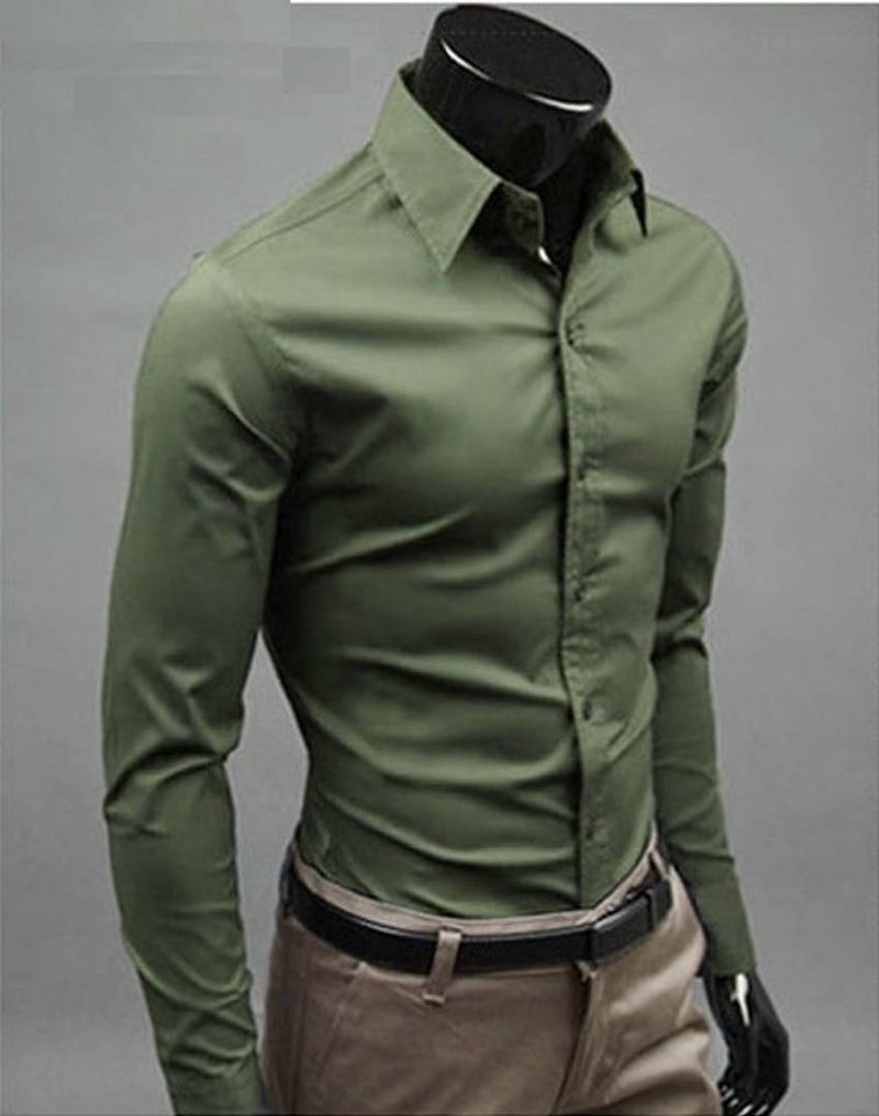 Men's Olive Cotton Solid Long Sleeves Regular Fit Formal Shirt