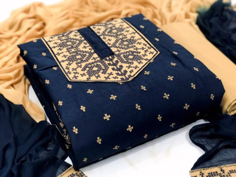 Elegant Karachi Cotton Embroidered Dress Material With Dupatta