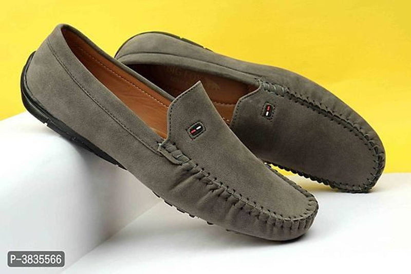 Men's Grey Solid Synthetic Casual Loafers
