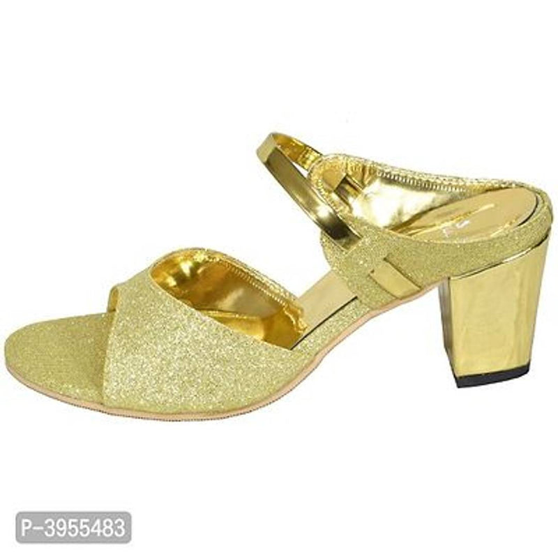Women's Golden Synthetic Solid Fashion Heels