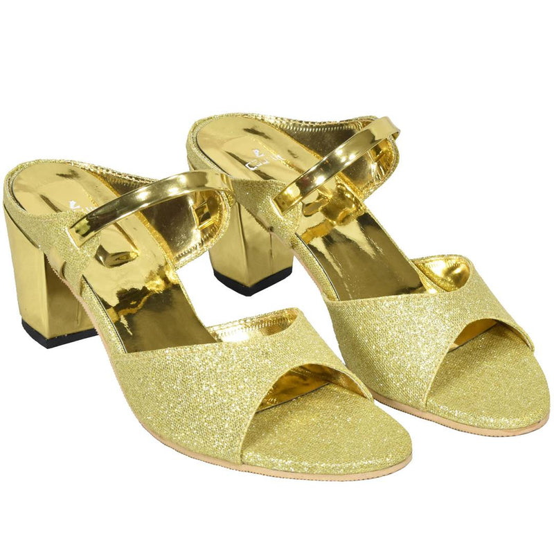 Women's Golden Synthetic Solid Fashion Heels