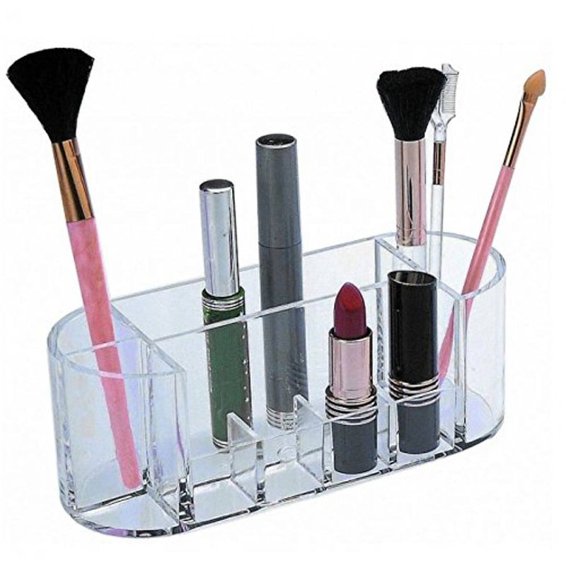 Acrylic Oval Shape Makeup Storage Box-8 Slots Clear