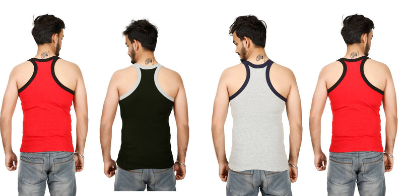 Men Multicoloured Cotton Solid Square Neck Vests (Pack of 4)