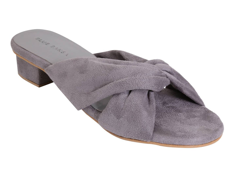 Trendy Grey Synthetic Suede Knot Block Heel Mule