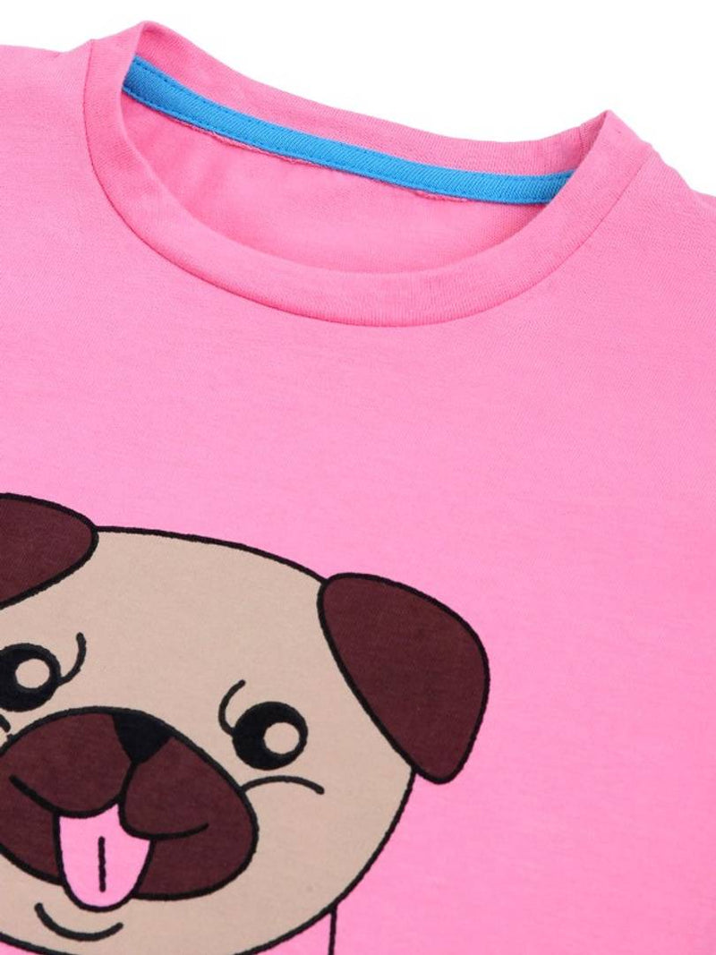 Kids Craft Pink Cotton Fabric Dog Print Girls T-shirt