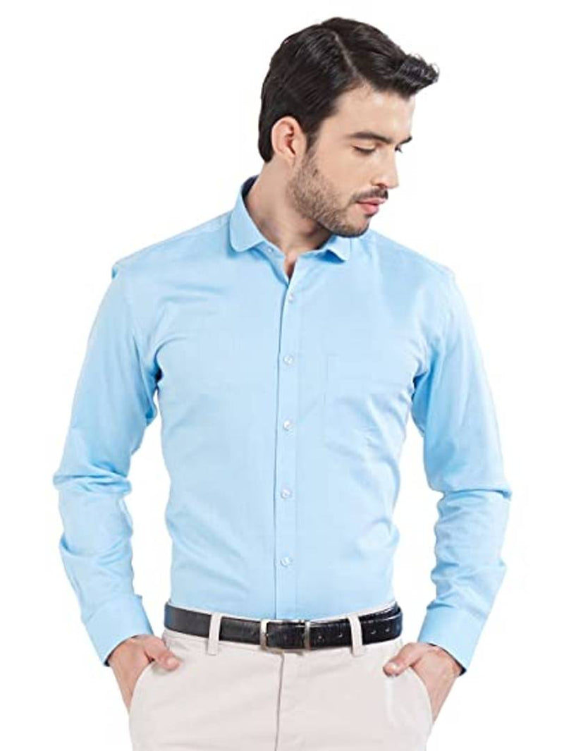 Blue Solid Cotton Slim Fit Formal Shirt