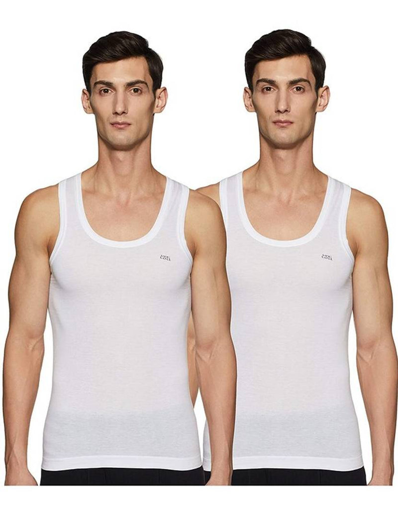 Comfy White Cotton Solid Vest For Men (Pack Of 2)