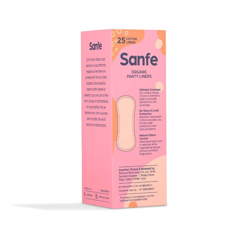 Sanfe Rash Free Panty Liners, 100% organic Cotton, 50 Units