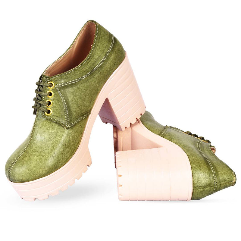 Women Trendy Green Synthetic Solid Heeled Boots