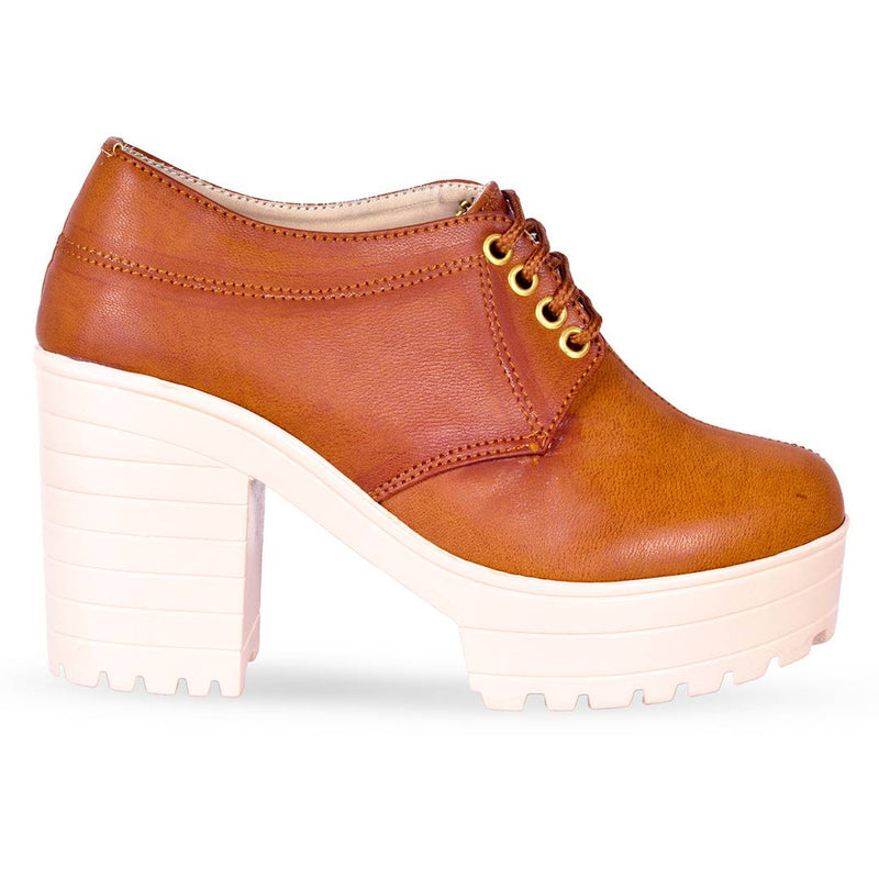 Women Trendy Tan Synthetic Solid Heeled Boots
