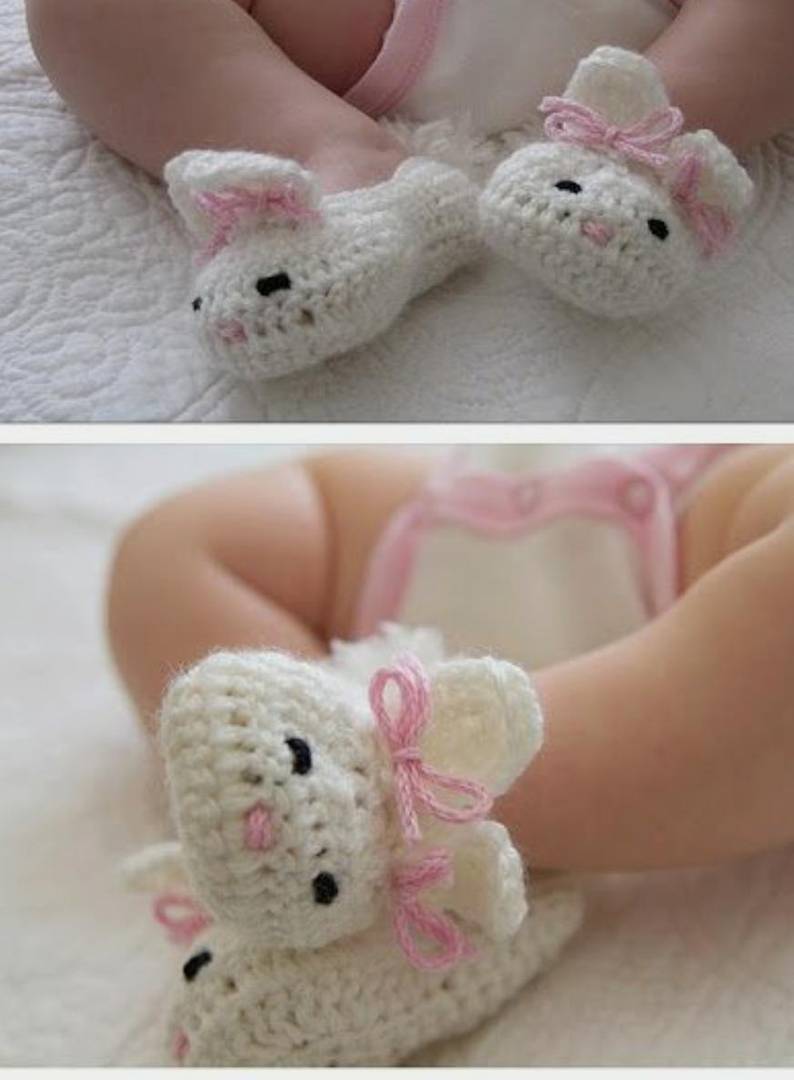 Woolen Soft Sole White Booties For Kids