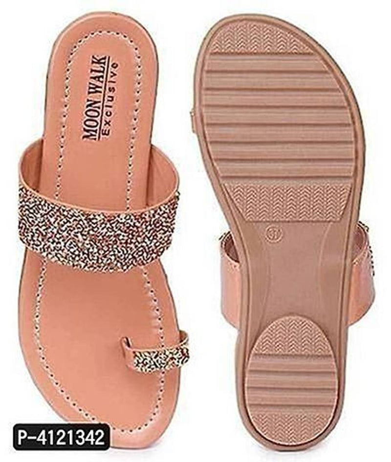 Women's Fancy Pink Synthetic Embellished One Toe Fashion Flats