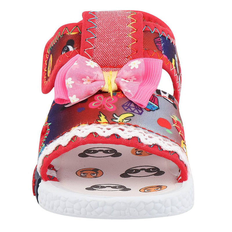 Girls Red Fabric Solid Comfort Sandals