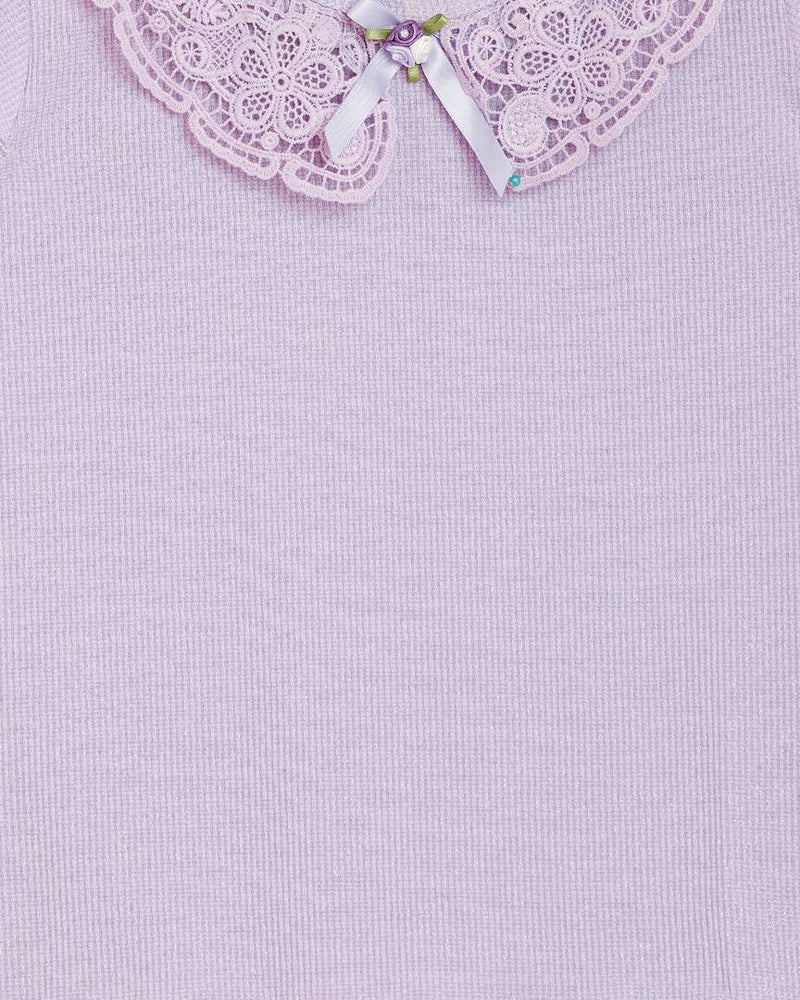 Girls Purple Hosiery Round Neck Textured Cap Sleeve Casual/Partywear Top