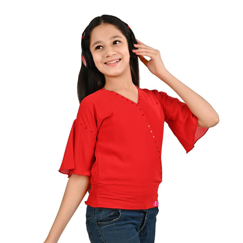 Classy Red Georgette Top For Girls