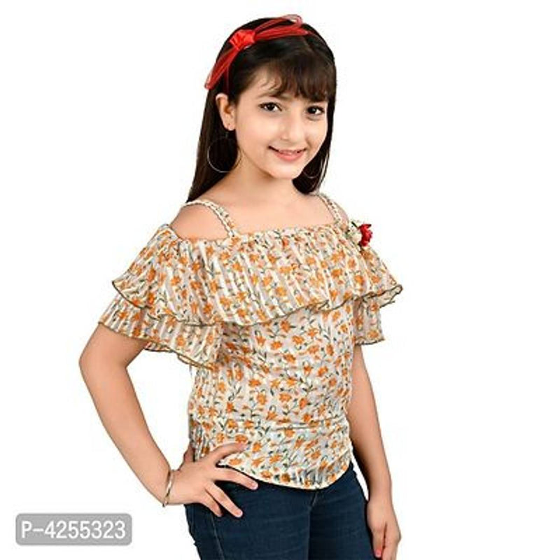 Classy Multicoloured Satin Georgette Top For Girls