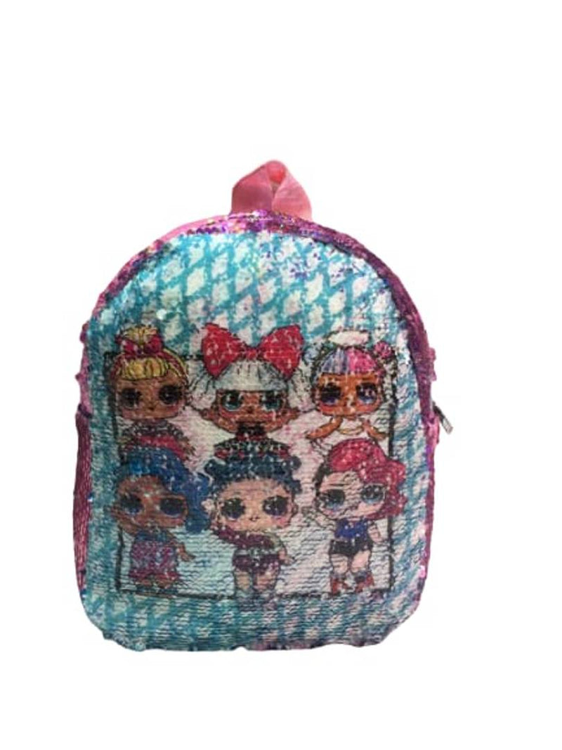 Kids Mini Power Puff Print Backpack Reversible Double-sided Sequins Women Shoulder Bag Backpacks for Teenage Girls Travel Bag Pack.(M-2120)