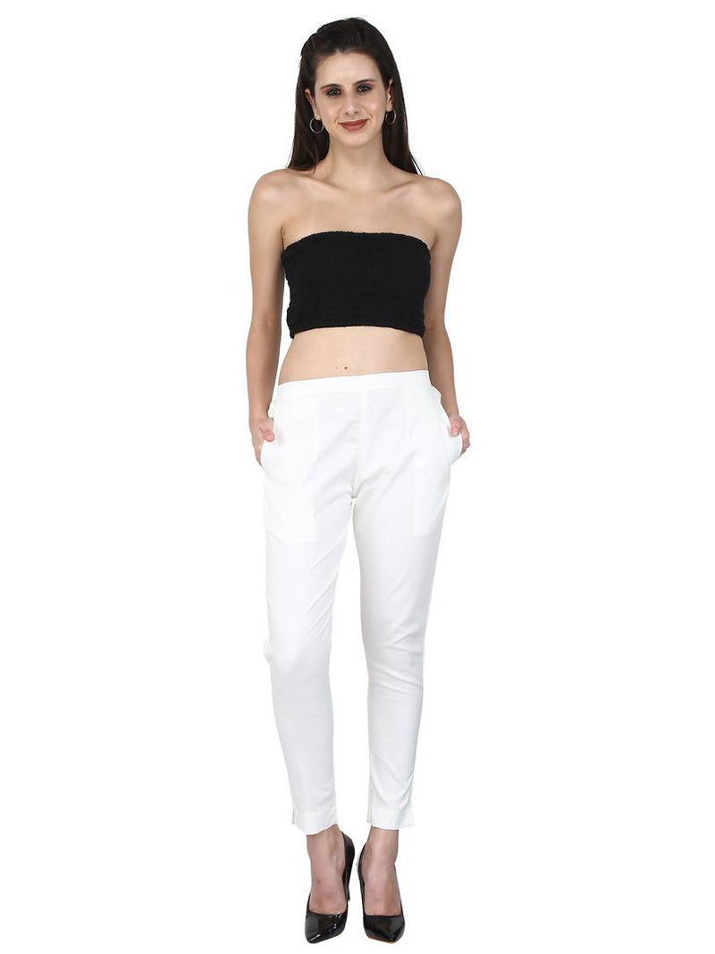 Fashionable Off White Rayon Lycra Solid Ethnic Pant For Women