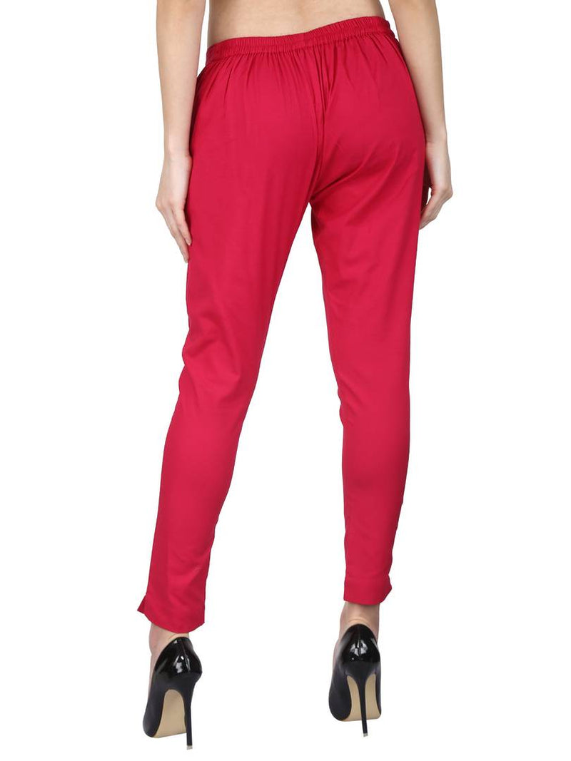 Fashionable Pink Rayon Lycra Solid Ethnic Pant For Women