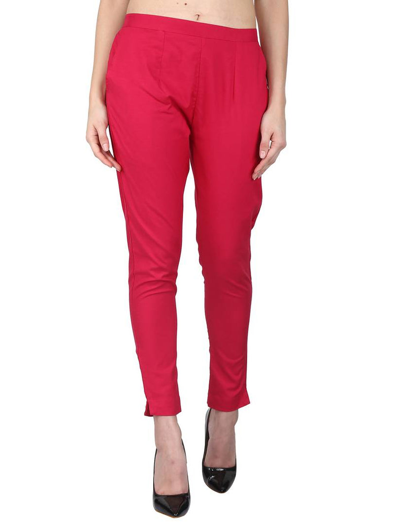 Fashionable Pink Rayon Lycra Solid Ethnic Pant For Women