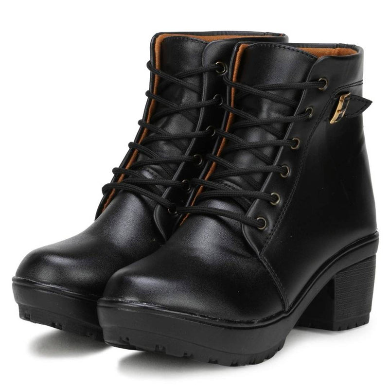 Trendy Ankle Length High Heel Boots For Women (Black)