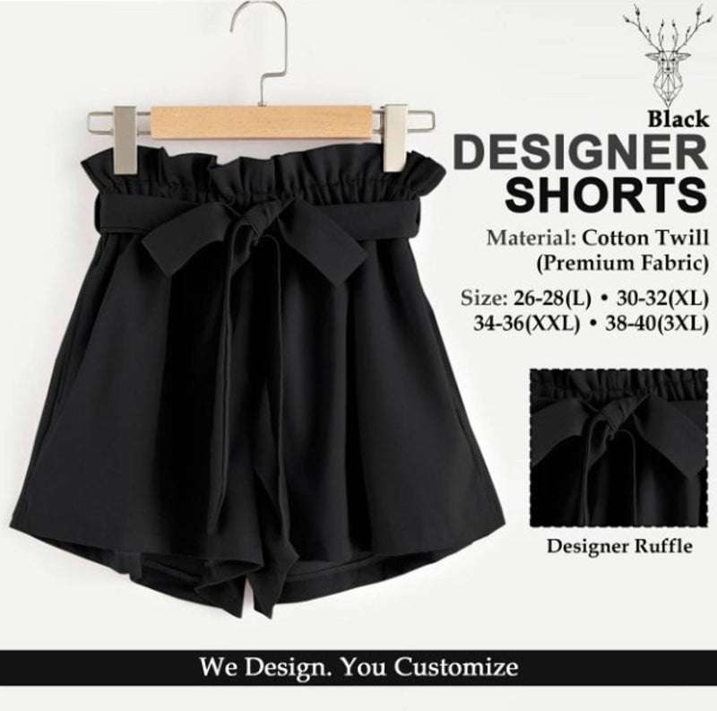 Stylish Cotton Solid Ruffle Design Shorts For Women