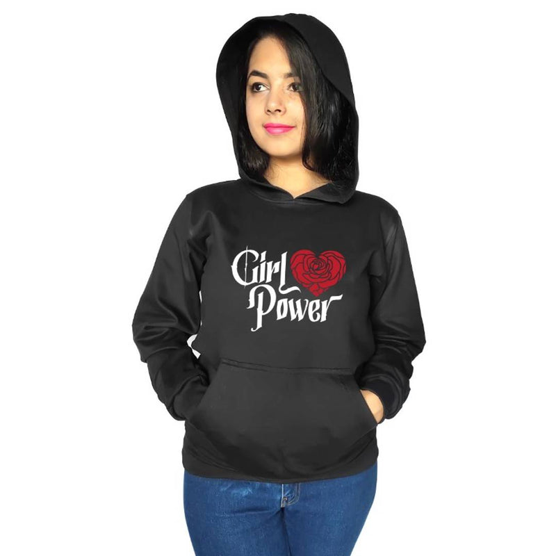 Girl Power Black Printed Hoodie For Womens