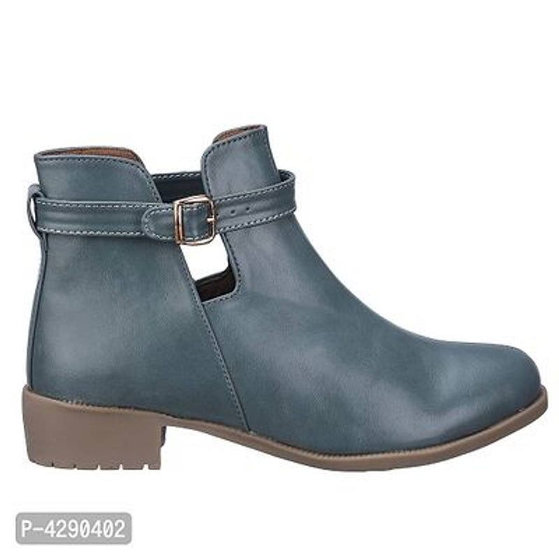 Stylish PU Grey Ankle Length Heeled Boot For Women