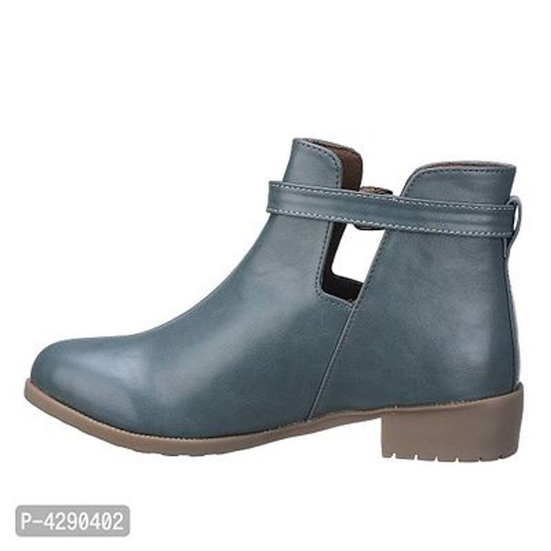 Stylish PU Grey Ankle Length Heeled Boot For Women