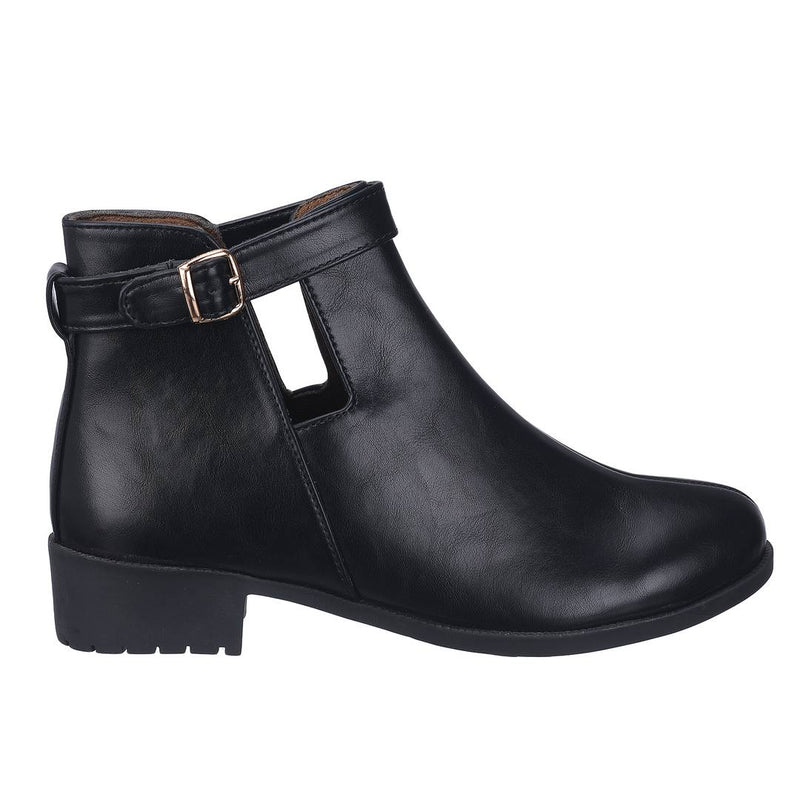 Stylish PU Black Ankle Length Heeled Boot For Women