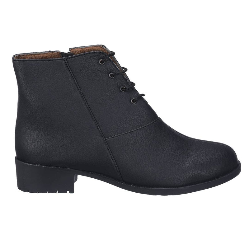 Stylish PU Black Ankle Length Lace-Up Heeled Boot For Women