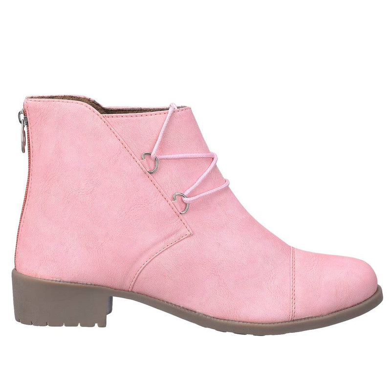 Stylish PU Pink Ankle Length Lace-Up Heeled Boot For Women