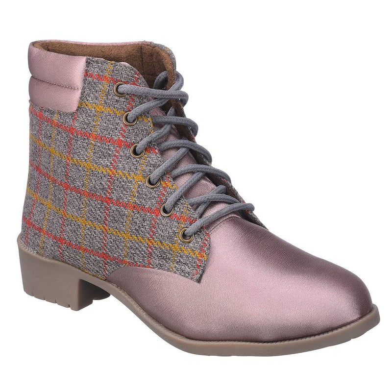 Stylish PU Purple Ankle Length Lace-Up Heeled Boot For Women