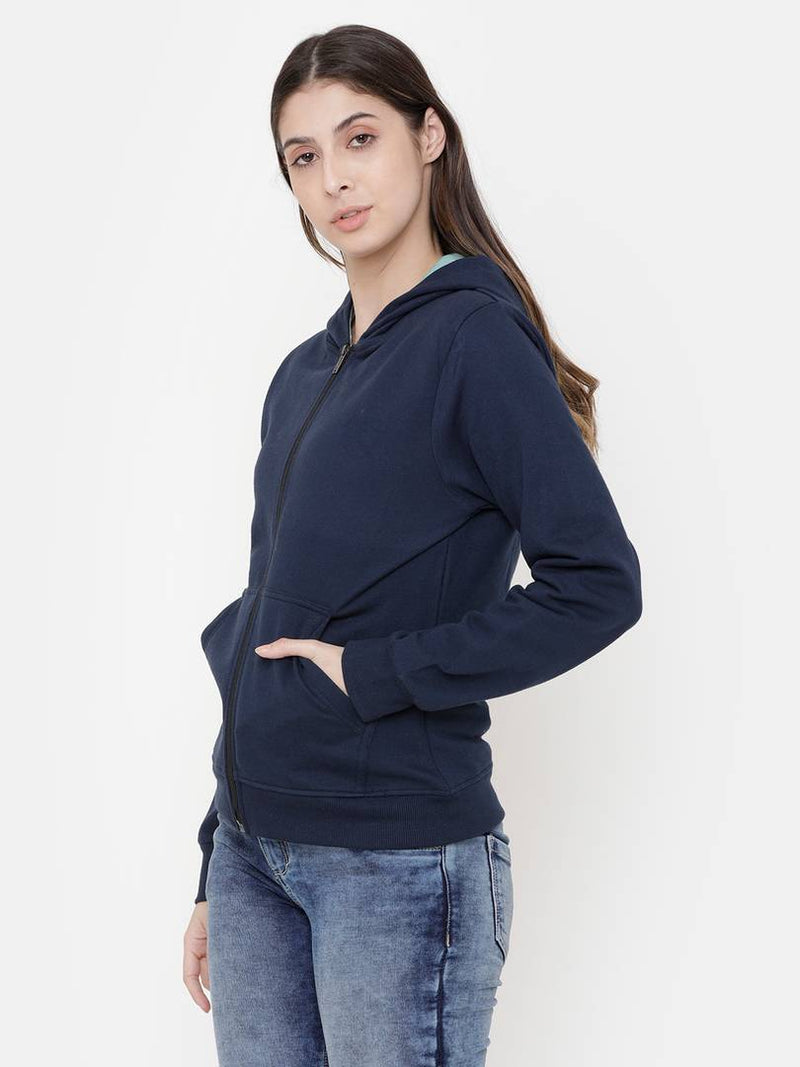 Elegance Women's Navy Zipper Hoodi Sweatshirt