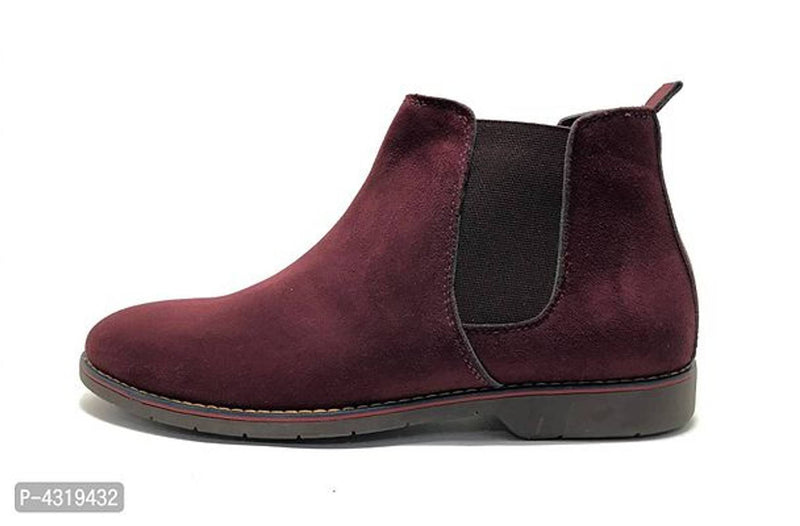 Stunning Maroon Synthetic Suede Solid Heeled Boots For Men