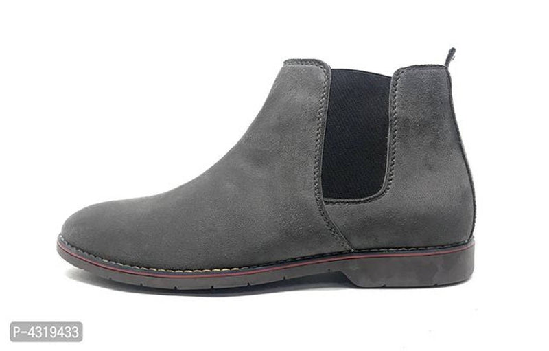 Stunning Grey Synthetic Suede Solid Heeled Boots For Men