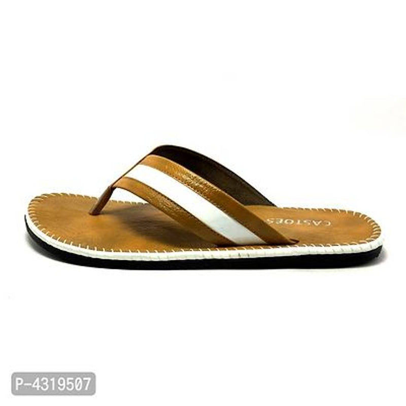 Alluring Tan Synthetic Leather Solid Slip-On Slippers For Men
