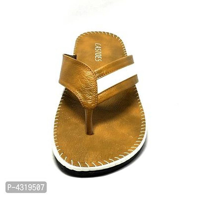 Alluring Tan Synthetic Leather Solid Slip-On Slippers For Men