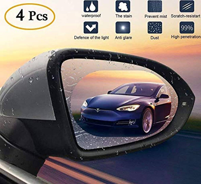 Car Rearview Mirror Anti-Fog/Water/Mist/Fog/Scratch/Rain Nano Coating Film Protective Clear Film Suitable for All Automobile & Vehicle Models (Pack of 4)