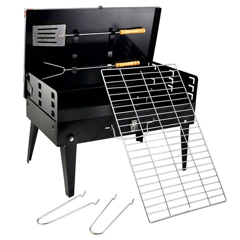 Shopper52 Charcoal Briefcase Style Portable Folding Chromium Steel Barbeque Grill Toaster Barbecue - BBQ