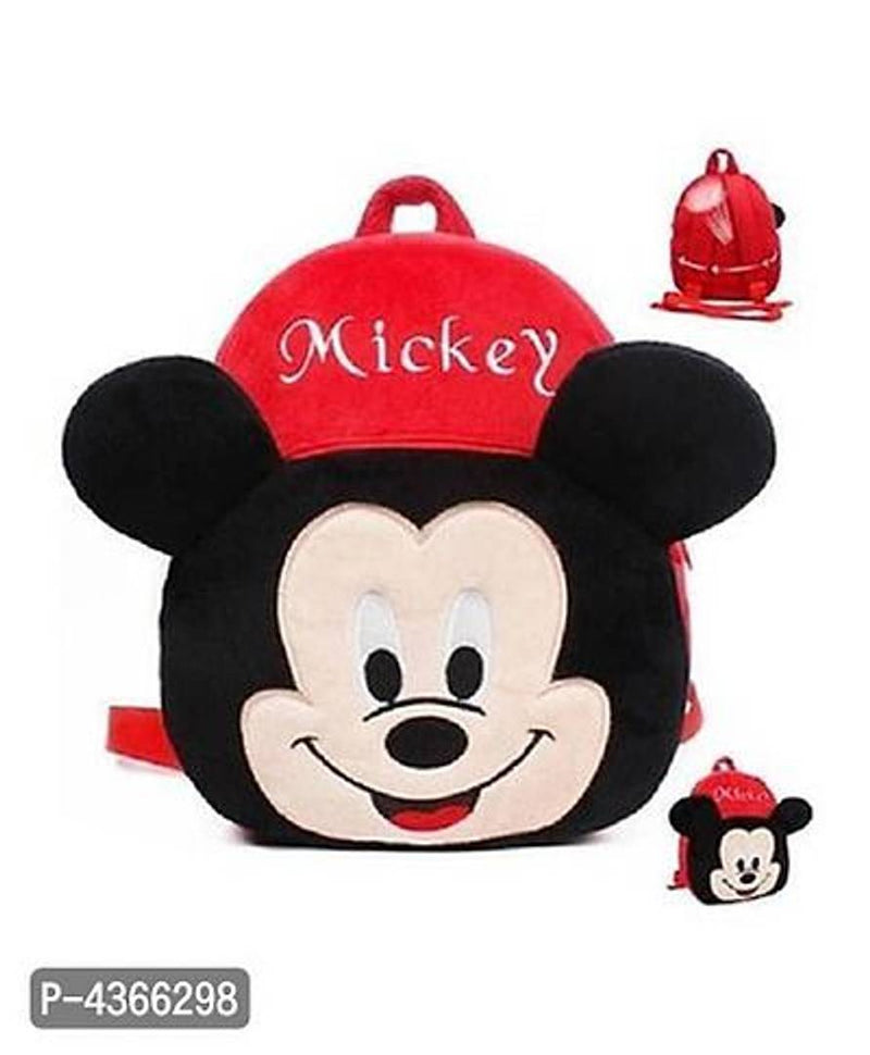 School Bag for Kids Mickey Soft Plush Backpack School Bag  (Red, 15 inch) (Multiple) Pack Of 1