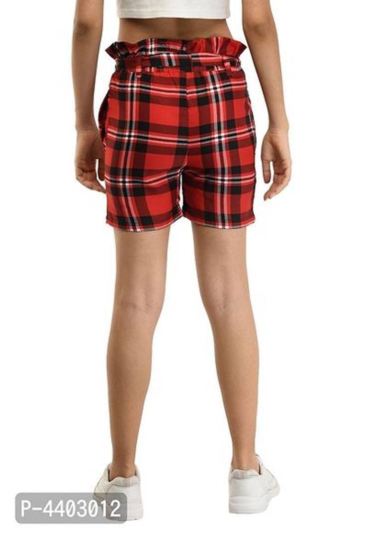 Designer Red Crepe Solid Regular Shorts For Women