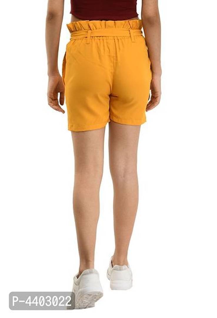 Designer Yellow Crepe Solid Regular Shorts For Women